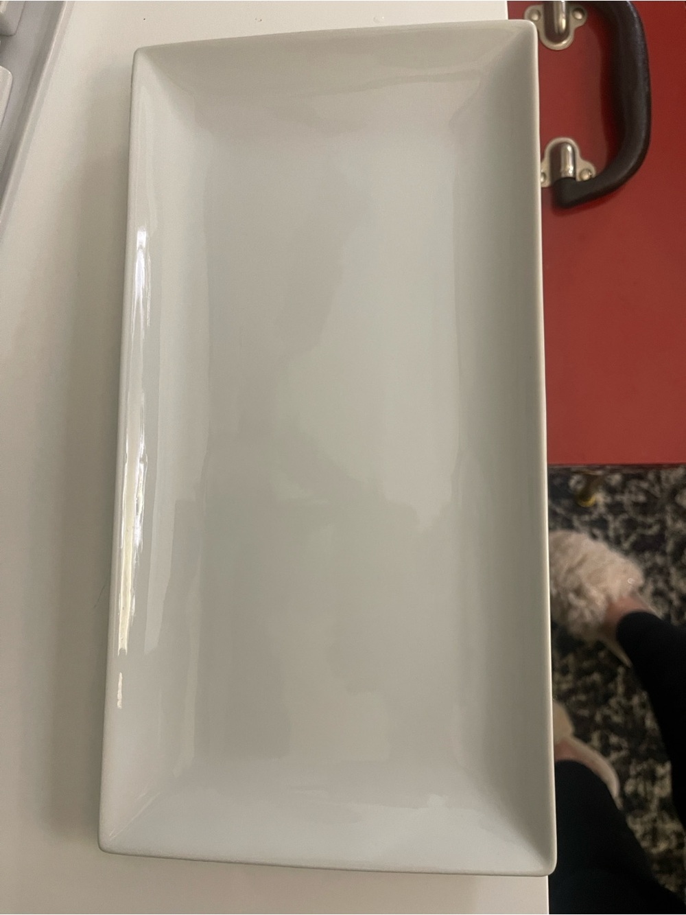 Crate&Barrel White Rectangular Ceramic Vanity Tray